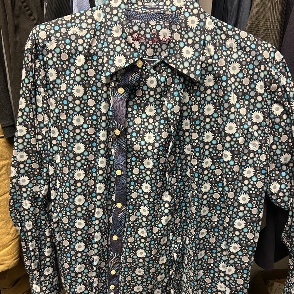 Robert Graham Black and Blue Floral Button Down Shirt